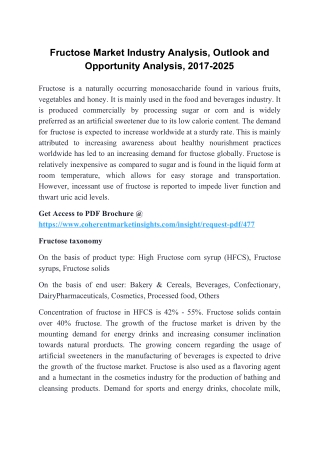 Fructose Market Industry Analysis, Outlook and Opportunity Analysis, 2017-2025