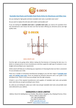 Stackable Steel Racks and Portable Stack Racks Online for Warehouse and Other Uses