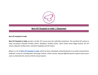 Best IVF Hospital in India | Elawoman