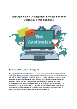 Web Application Development Services For Your Customized Web Solutions