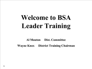 Welcome to BSA Leader Training Al Mouton Dist. Committee Wayne Knox District Training Chairman