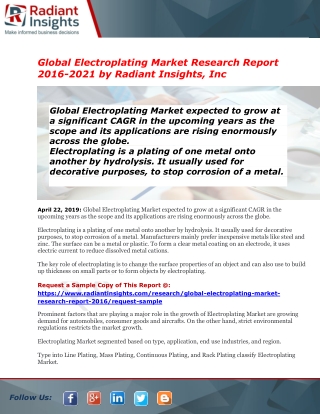Electroplating Market Global Insights, Future Trend & Forecast 2016 to 2021