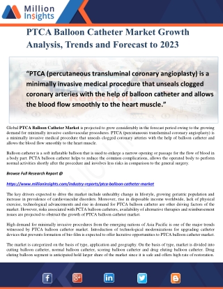 PTCA Balloon Catheter Market Growth Analysis, Trends and Forecast to 2023