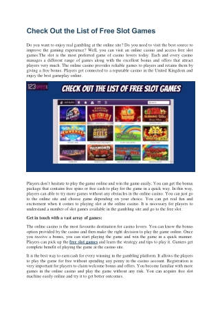 Check Out the List of Free Slot Games