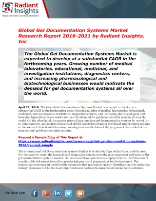 Gel Documentation Systems Market Size | Status | Top Players | Trends and Forecast to 2021