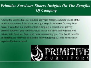 Primitive Survivors Shares Insights On The Benefits Of Camping