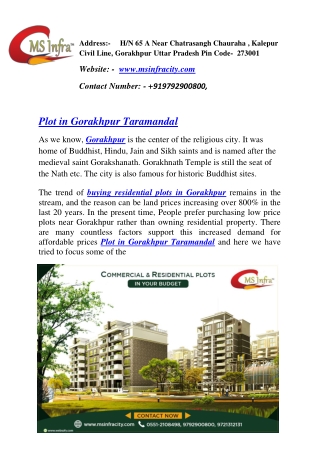 Plots in Gorakhpur Taramandal | Msinfa City in Gorakhpur