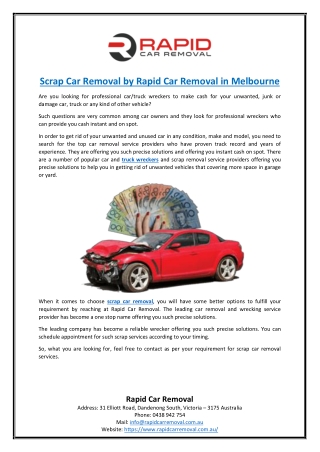Scrap Car Removal by Rapid Car Removal in Melbourne