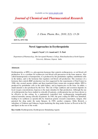 Novel Approaches in Erythropoietin