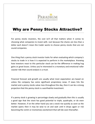 Why are Penny Stocks Attractive?