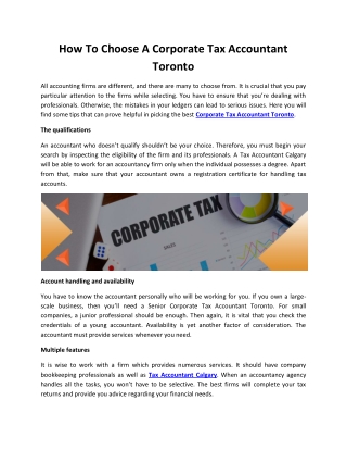 How To Choose A Corporate Tax Accountant Toronto