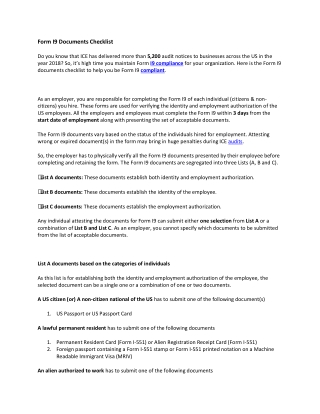Form I9 Documents Checklist