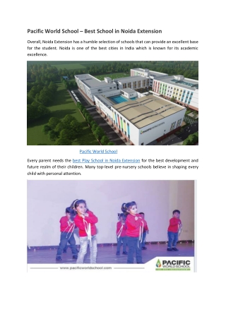 Pacific World School – Best School in Noida Extension
