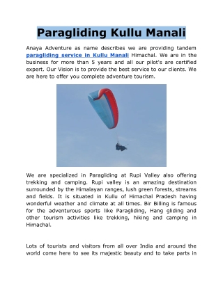 Paragliding Manali | Paragliding Kullu | Paragliding Kullu Manali