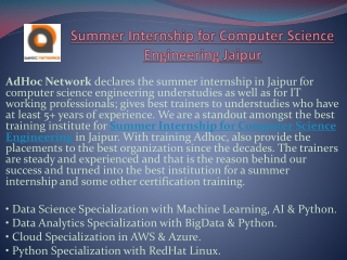 Summer Internship for Computer Science Engineering Jaipur