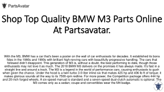 Shop BMW M3 Top Brand Parts Online At Partsavatar.