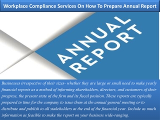Workplace Compliance Services On How To Prepare Annual Report