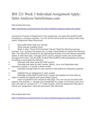 BIS 221 Week 3 Individual Assignment Apply: Sales Analysis//tutorfortune.com