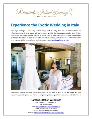 Experience the Exotic Wedding in Italy