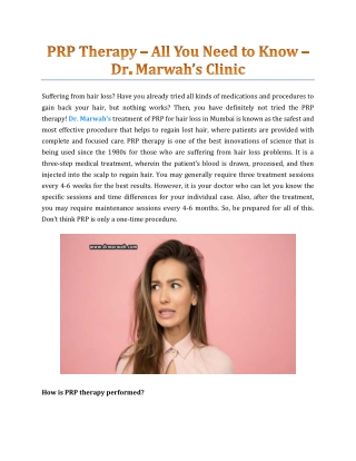 PRP Therapy – All You Need To Know - Dr. Marwah's Clinic