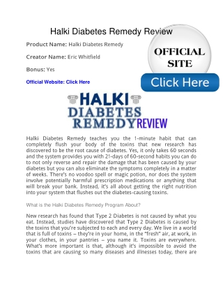 Eric Whitfield’s Halki Diabetes Remedy PDF Free Download