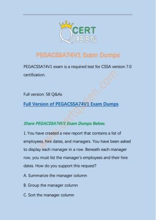 2019 CSSA Version 7.0 PEGACSSA74V1 Exam Dumps