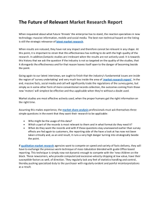 The Future of Relevant Market Research Report