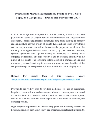 Pyrethroids Market Segmenetd by Product Type, Crop Type, and Geography - Trends and Forecast till 2025