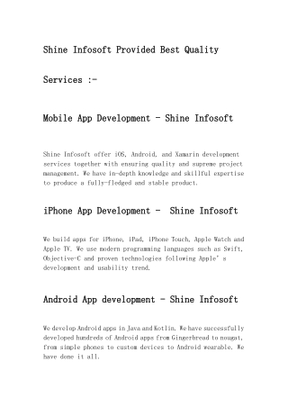 Shine Infosoft Provided Best Quality Services for Mobile App Development