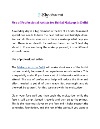 Use of Professional Artists for Bridal Makeup in Delhi