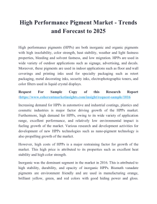 High Performance Pigment Market - Trends and Forecast to 2025