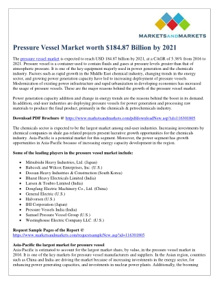 Pressure Vessel Market worth $184.87 Billion by 2021