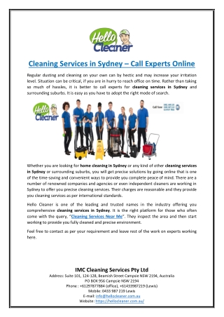 Cleaning Services in Sydney – Call Experts Online