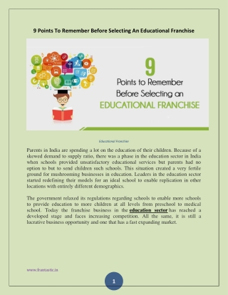 9 Points To Remember Before Selecting An Educational Franchise