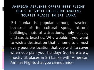 American Airlines Offers Best Flight Deals to Visit Different Amazing Tourist Places in Sri Lanka
