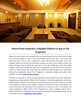 Ghana Prime Properties: A Reliable Platform to Buy or Sell Properties