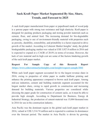 Sack Kraft Paper Market Segmented By Size, Share, Trends, and Forecast to 2025