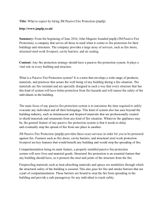 What to expect by hiring JM Passive Fire Protection (jmpfp)