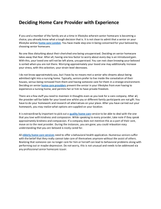 Deciding Home Care Provider with Experience