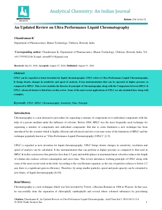 An Updated Review on Ultra Performance Liquid Chromatography