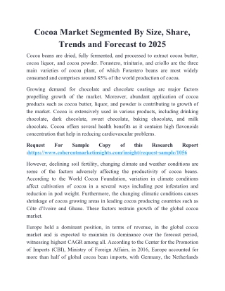 Cocoa Market Segmented By Size, Share, Trends and Forecast to 2025