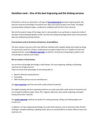 Hamilton-rand – One of the best Engraving and Die Sinking services