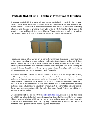 Portable Medical Sink – Helpful in Prevention of Infection