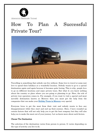 How To Plan A Successful Private Tour