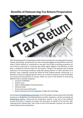 Benefits of Outsourcing Tax Return Preparation
