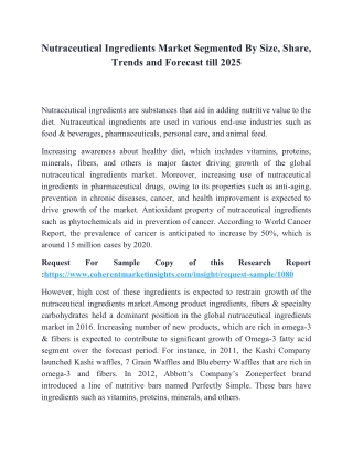 Nutraceutical Ingredients Market Segmented By Size, Share, Trends and Forecast till 2025