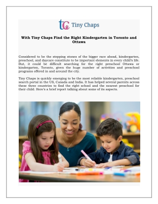 With Tiny Chaps Find the Right Kindergarten in Toronto and Ottawa