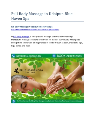 Full Body Massage in Udaipur-Blue Haven Spa