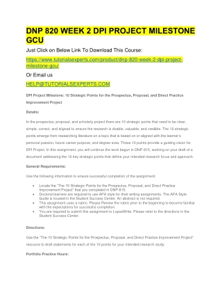 DNP 820 WEEK 2 DPI PROJECT MILESTONE GCU