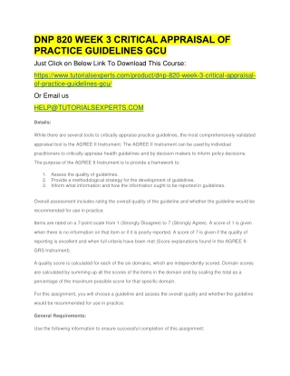 DNP 820 WEEK 3 CRITICAL APPRAISAL OF PRACTICE GUIDELINES GCU